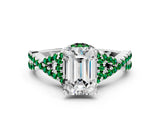 White gold Emerald Cut Diamond with Emerald side stone Halo Twist Band Solitaire Prong Setting Ring_24