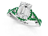 White gold Emerald Cut Diamond with Emerald side stone Halo Twist Band Solitaire Prong Setting Ring_25