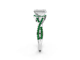 White gold Emerald Cut Diamond with Emerald side stone Halo Twist Band Solitaire Prong Setting Ring_26