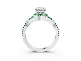 White gold Emerald Cut Diamond with Emerald side stone Halo Twist Band Solitaire Prong Setting Ring_27
