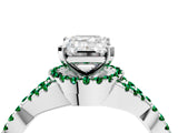 White gold Emerald Cut Diamond with Emerald side stone Halo Twist Band Solitaire Prong Setting Ring_28