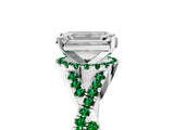 White gold Emerald Cut Diamond with Emerald side stone Halo Twist Band Solitaire Prong Setting Ring_29
