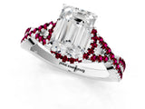 White gold Emerald Cut Diamond with Garnet side stone Halo Twist Band Solitaire Prong Setting Ring_13