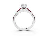 White gold Emerald Cut Diamond with Garnet side stone Halo Twist Band Solitaire Prong Setting Ring_15