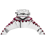 White gold Emerald Cut Diamond with Garnet side stone Halo Twist Band Solitaire Prong Setting Ring_16