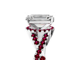 White gold Emerald Cut Diamond with Garnet side stone Halo Twist Band Solitaire Prong Setting Ring_17