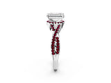 White gold Emerald Cut Diamond with Garnet side stone Halo Twist Band Solitaire Prong Setting Ring_26