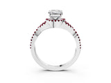 White gold Emerald Cut Diamond with Garnet side stone Halo Twist Band Solitaire Prong Setting Ring_27