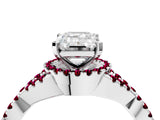White gold Emerald Cut Diamond with Garnet side stone Halo Twist Band Solitaire Prong Setting Ring_28