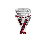 White gold Emerald Cut Diamond with Garnet side stone Halo Twist Band Solitaire Prong Setting Ring_29