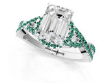 White gold Emerald Cut Diamond with Green Sapphire side stone Halo Twist Band Solitaire Prong Setting Ring_25