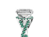 White gold Emerald Cut Diamond with Green Sapphire side stone Halo Twist Band Solitaire Prong Setting Ring_29