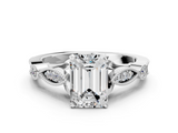 White gold Emerald Cut Diamond with Milgrain Marquise and Bezel Accents on a Solitaire Band with Prong Setting_204