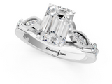 White gold Emerald Cut Diamond with Milgrain Marquise and Bezel Accents on a Solitaire Band with Prong Setting_206