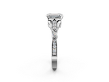 White gold Emerald Cut Diamond with Milgrain Marquise and Bezel Accents on a Solitaire Band with Prong Setting_207