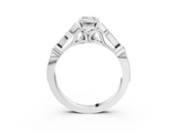 White gold Emerald Cut Diamond with Milgrain Marquise and Bezel Accents on a Solitaire Band with Prong Setting_207