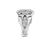 White gold Emerald Cut Diamond with Milgrain Marquise and Bezel Accents on a Solitaire Band with Prong Setting_210