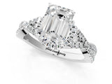 White gold Emerald Cut Diamond with Moissanite side stone Halo Twist Band Solitaire Prong Setting Ring_13