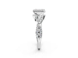 White gold Emerald Cut Diamond with Moissanite side stone Halo Twist Band Solitaire Prong Setting Ring_14