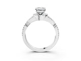 White gold Emerald Cut Diamond with Moissanite side stone Halo Twist Band Solitaire Prong Setting Ring_15