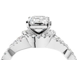 White gold Emerald Cut Diamond with Moissanite side stone Halo Twist Band Solitaire Prong Setting Ring_16