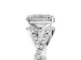 White gold Emerald Cut Diamond with Moissanite side stone Halo Twist Band Solitaire Prong Setting Ring_17