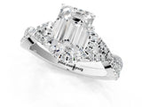 White gold Emerald Cut Diamond with Moissanite side stone Halo Twist Band Solitaire Prong Setting Ring_25
