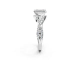 White gold Emerald Cut Diamond with Moissanite side stone Halo Twist Band Solitaire Prong Setting Ring_26