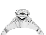 White gold Emerald Cut Diamond with Moissanite side stone Halo Twist Band Solitaire Prong Setting Ring_28