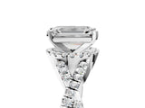 White gold Emerald Cut Diamond with Moissanite side stone Halo Twist Band Solitaire Prong Setting Ring_29