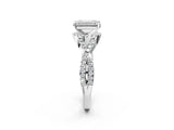 White gold Emerald Cut Diamond with Moissanite side stone Halo Twist Band Solitaire Prong Setting Ring_38