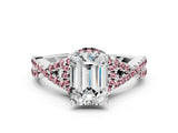 White gold Emerald Cut Diamond with Morganite side stone Halo Twist Band Solitaire Prong Setting Ring_12