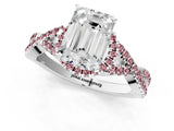 White gold Emerald Cut Diamond with Morganite side stone Halo Twist Band Solitaire Prong Setting Ring_13