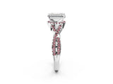 White gold Emerald Cut Diamond with Morganite side stone Halo Twist Band Solitaire Prong Setting Ring_14