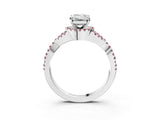 White gold Emerald Cut Diamond with Morganite side stone Halo Twist Band Solitaire Prong Setting Ring_15