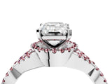 White gold Emerald Cut Diamond with Morganite side stone Halo Twist Band Solitaire Prong Setting Ring_16