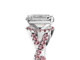 White gold Emerald Cut Diamond with Morganite side stone Halo Twist Band Solitaire Prong Setting Ring_17