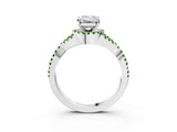 White gold Emerald Cut Diamond with Peridot side stone Halo Twist Band Solitaire Prong Setting Ring_15