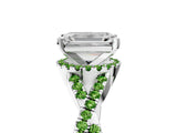 White gold Emerald Cut Diamond with Peridot side stone Halo Twist Band Solitaire Prong Setting Ring_17