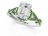 White gold Emerald Cut Diamond with Peridot side stone Halo Twist Band Solitaire Prong Setting Ring_25