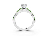 White gold Emerald Cut Diamond with Peridot side stone Halo Twist Band Solitaire Prong Setting Ring_27