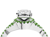 White gold Emerald Cut Diamond with Peridot side stone Halo Twist Band Solitaire Prong Setting Ring_28