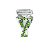 White gold Emerald Cut Diamond with Peridot side stone Halo Twist Band Solitaire Prong Setting Ring_29