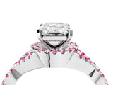 White gold Emerald Cut Diamond with Pink Sapphire side stone Halo Twist Band Solitaire Prong Setting Ring_16