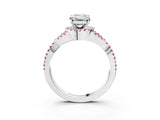 White gold Emerald Cut Diamond with Pink Sapphire side stone Halo Twist Band Solitaire Prong Setting Ring_27