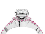White gold Emerald Cut Diamond with Pink Sapphire side stone Halo Twist Band Solitaire Prong Setting Ring_28