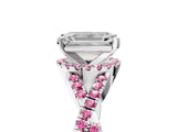 White gold Emerald Cut Diamond with Pink Sapphire side stone Halo Twist Band Solitaire Prong Setting Ring_29