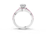 White gold Emerald Cut Diamond with Pink Sapphire side stone Halo Twist Band Solitaire Prong Setting Ring_39