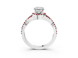 White gold Emerald Cut Diamond with Ruby side stone Halo Twist Band Solitaire Prong Setting Ring_15