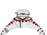 White gold Emerald Cut Diamond with Ruby side stone Halo Twist Band Solitaire Prong Setting Ring_16